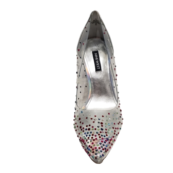 Nine West Women's Transparent Rhinestone Pump Heels Shoes - Picture 7 of 14